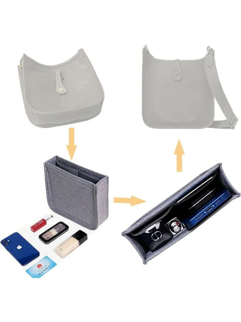 Mini Handbag Organizer Insert for Evelyne 16 - Purse Organizer, Black TPM Style